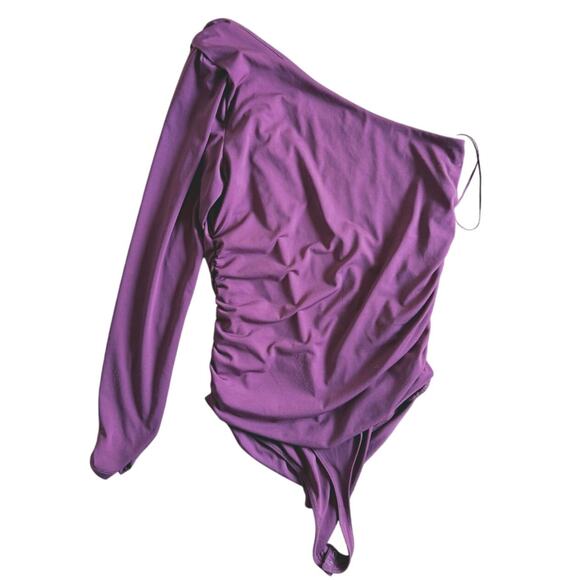 Abercrombie & Fitch Crepe Asymmetrical One-Shoulder Bodysuit Large Burgundy Fall - Picture 6 of 12